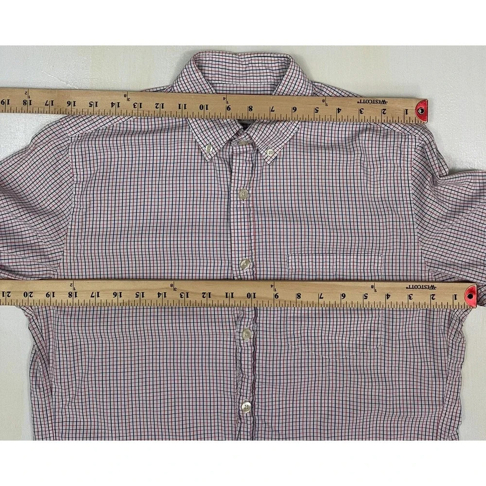 J.Crew Mens‎ Gingham Woven Shirt Small White Blue Red Plaid Cotton Tattersall